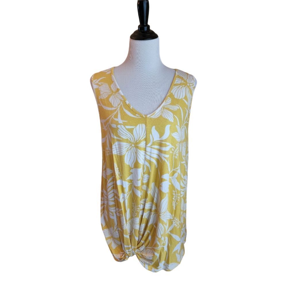 2X Yellow and White Floral Tank Top